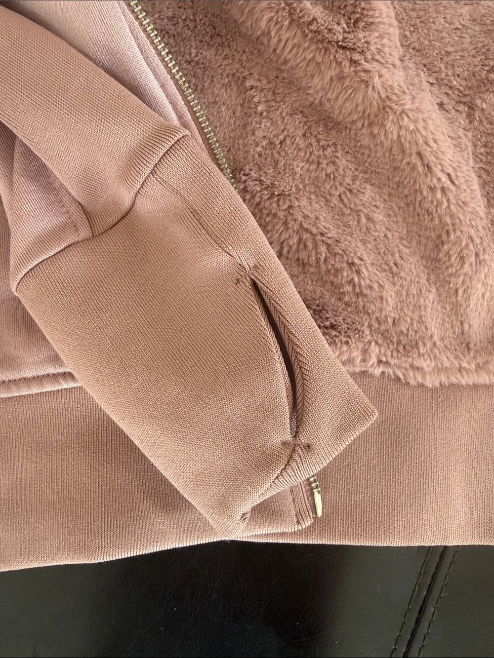 Athleta Dusty Pink Faux Fur-Lined Womens’s Hooded Jacket